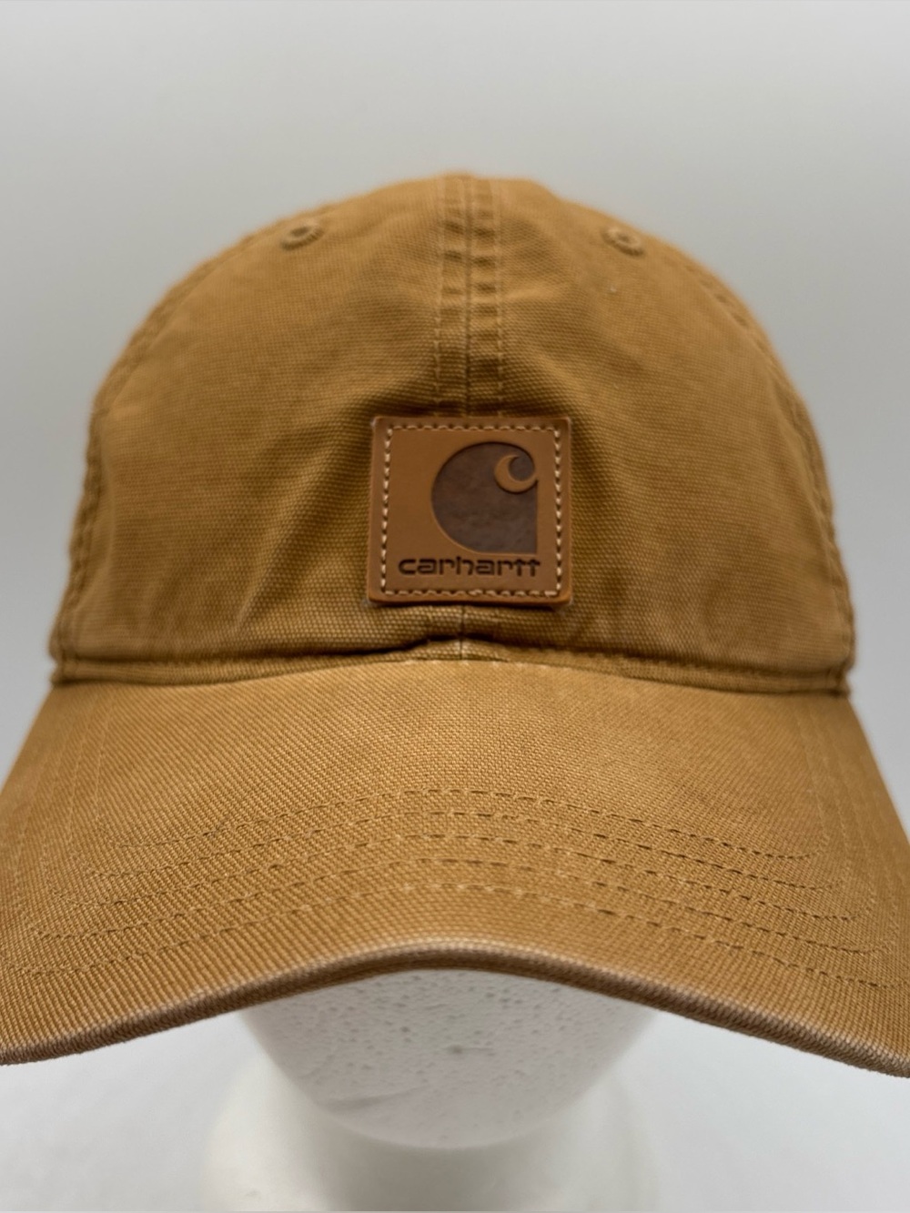 Carhartt 100289 211 Brown Duck Canvas Adjustable Dad Hat Cap Leather Logo Patch